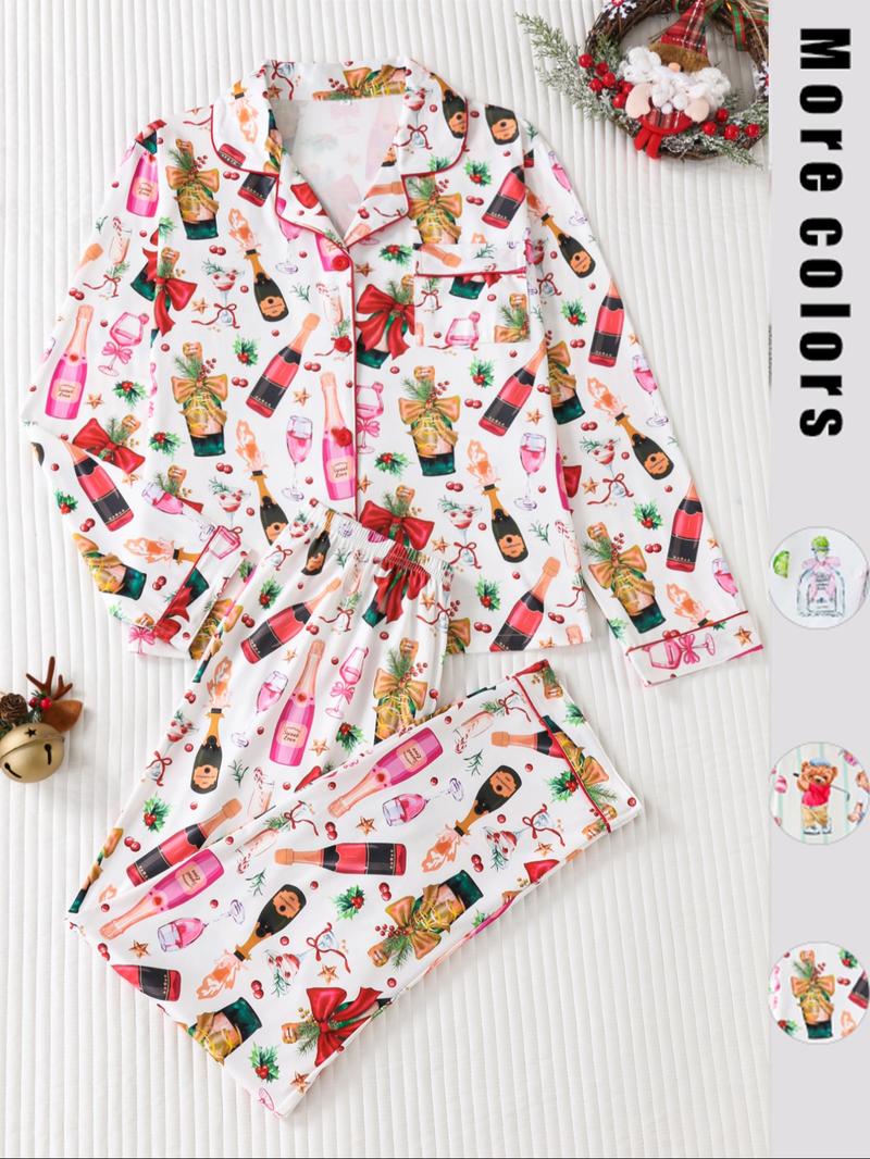 Elegant Women's Spring Autumn Pajama Set, Heart Pattern Long Sleeve Top  & Soft Comfortable Pants, Perfect for Home Wear