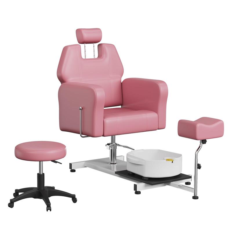 Reclining Pedicure Chair with Stool, 360 Swivel Massage Foot Bath Hydraulic Pedi Chair, Height Adjustable Pedicure Unit Station Beauty Spa Salon
