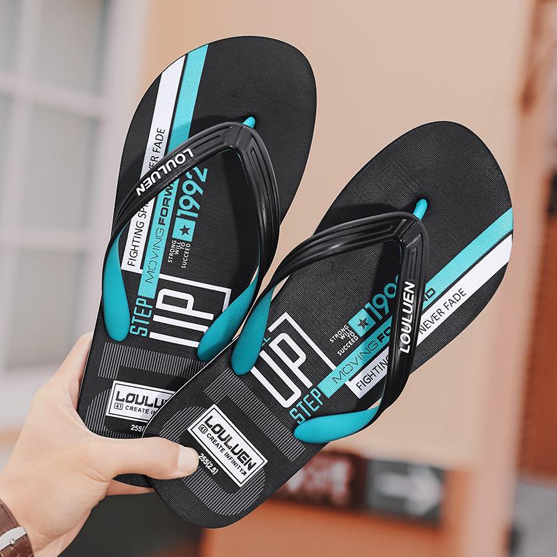 Men's Flip-Flops with Letter Print, Casual PVC Sandals, Comfortable Beach Shoes, Lightweight Slippers for Home, Bathroom, and Beach