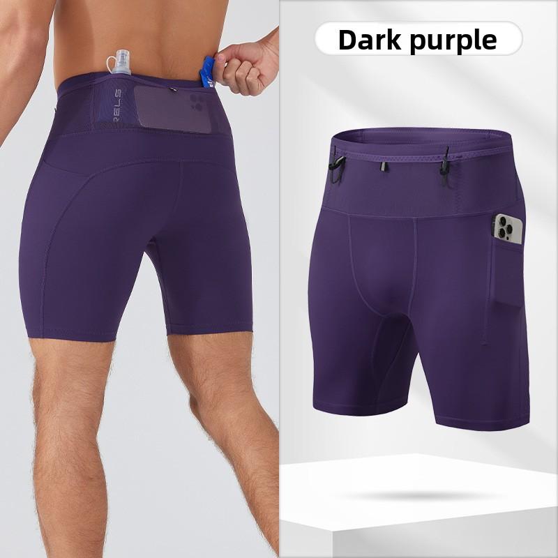 New compression shorts outdoor marathon running pants men's high-elastic multi-pocket leggings athletic split