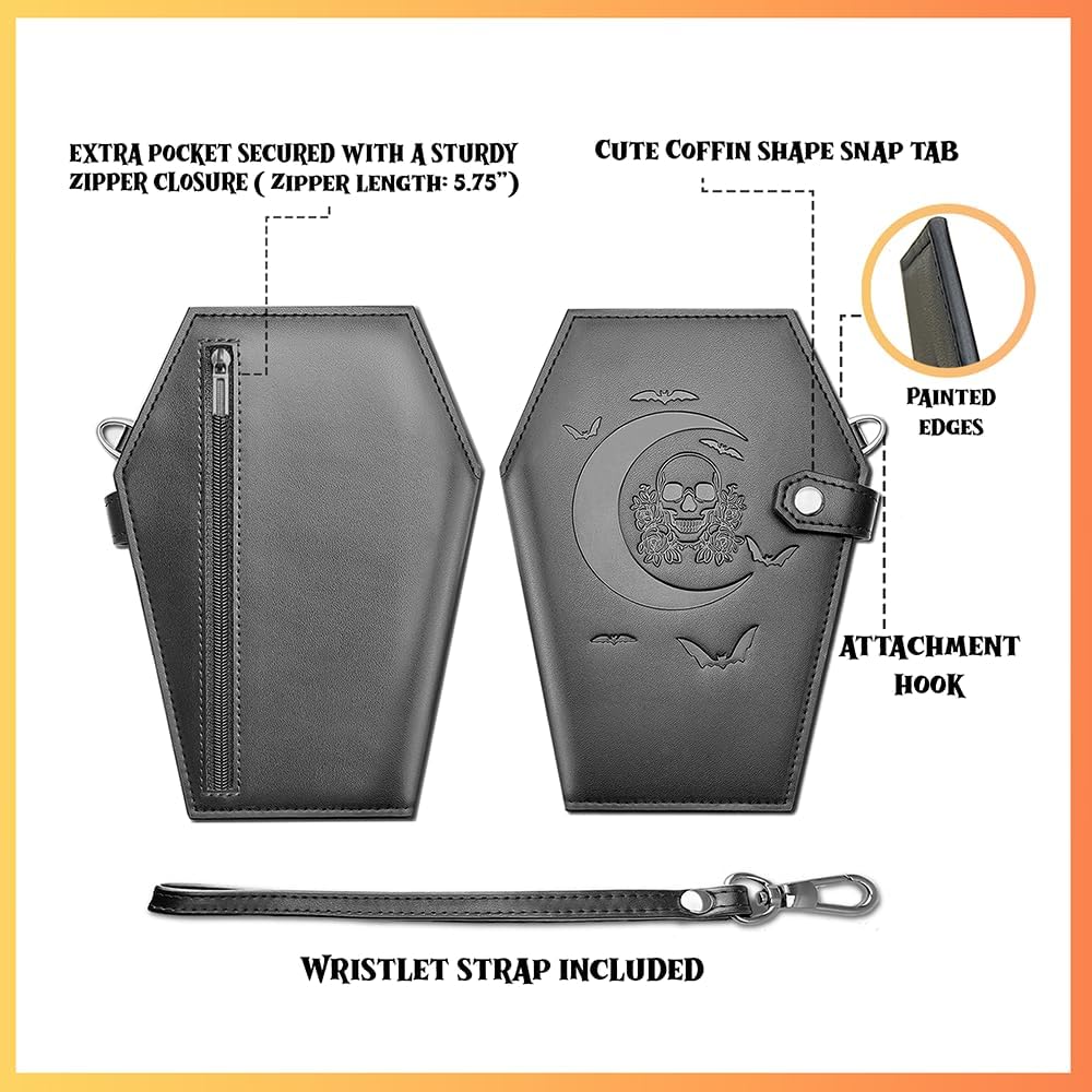 Large Coffin Wallet - Coffin Purse - Spooky Goth Wallet for Women - Gothic Moon Wallet with Zipper - Snap Closure Wallet- Halloween Witchy purse Large Coffin Wallet - Coffin Purse - Spooky Goth Wallet for Women - Gothic Moon Wallet with Zipper - Snap Closure Wallet- Halloween Witchy purse