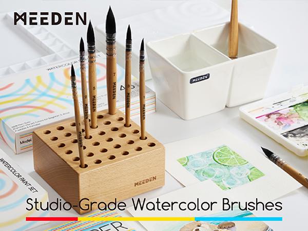 MEEDEN Watercolor Brushes Professional - 9 Pack Synthetic Squirrel Hair Artist Paint Brushes Set with Beech Wood Handle Great for Artists Hobbyists