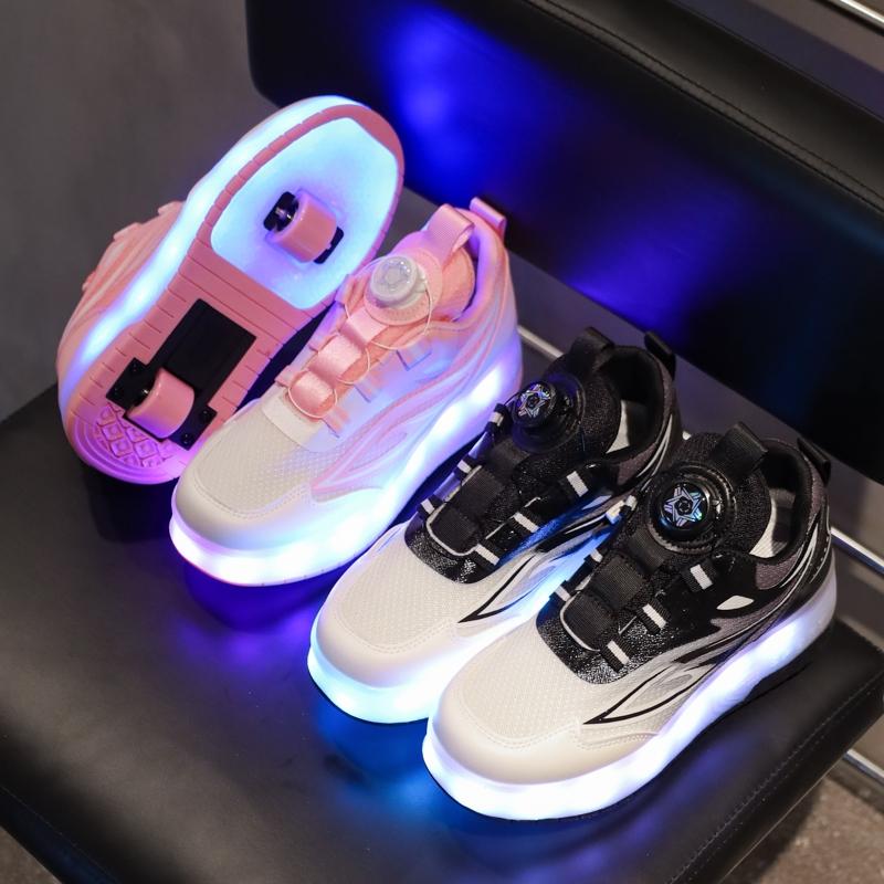 USB Charging LED Light Up Shoes for Kids, Night Glow Roller Skates, Unisex Children Sneakers, Running & Casual Sports Shoes, Footwear Athletic Trainer, Round Toe Trainers, Low Top Trainer, Trendy Trainers, Sports Training Shoes