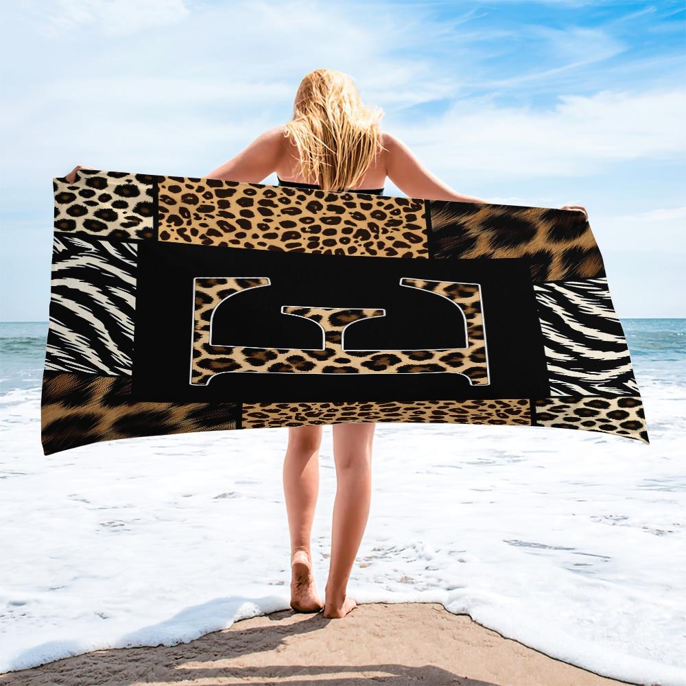 Luxe Animal Print Letter A-Z Beach Towel, Leopard Zebra Patchwork Pool Towel, Wild Safari Camping Towel, Soft Absorbent Bath Towel Blanket for Women Teens Girls, All-Purpose Towel for Travel Swimming Vacation