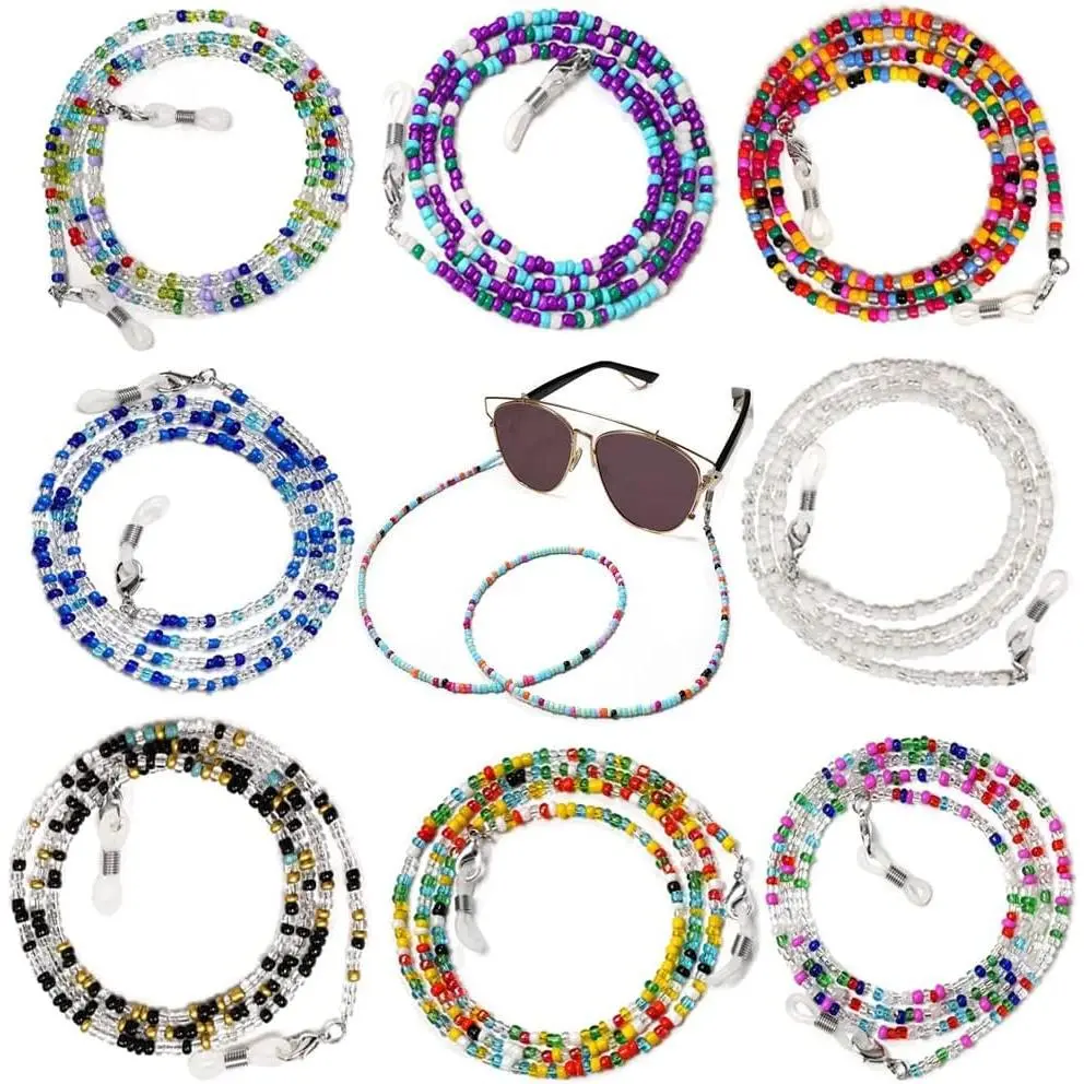 8 Pcs Beaded Eyeglass Chains for Women & Girls, Multifunction Colorful Mask Glasses Lanyard Sunglass Holder Strap Around Neck,Bead Holders Face Mask Chains Clamp Necklace Strap with Eyeglass Loop