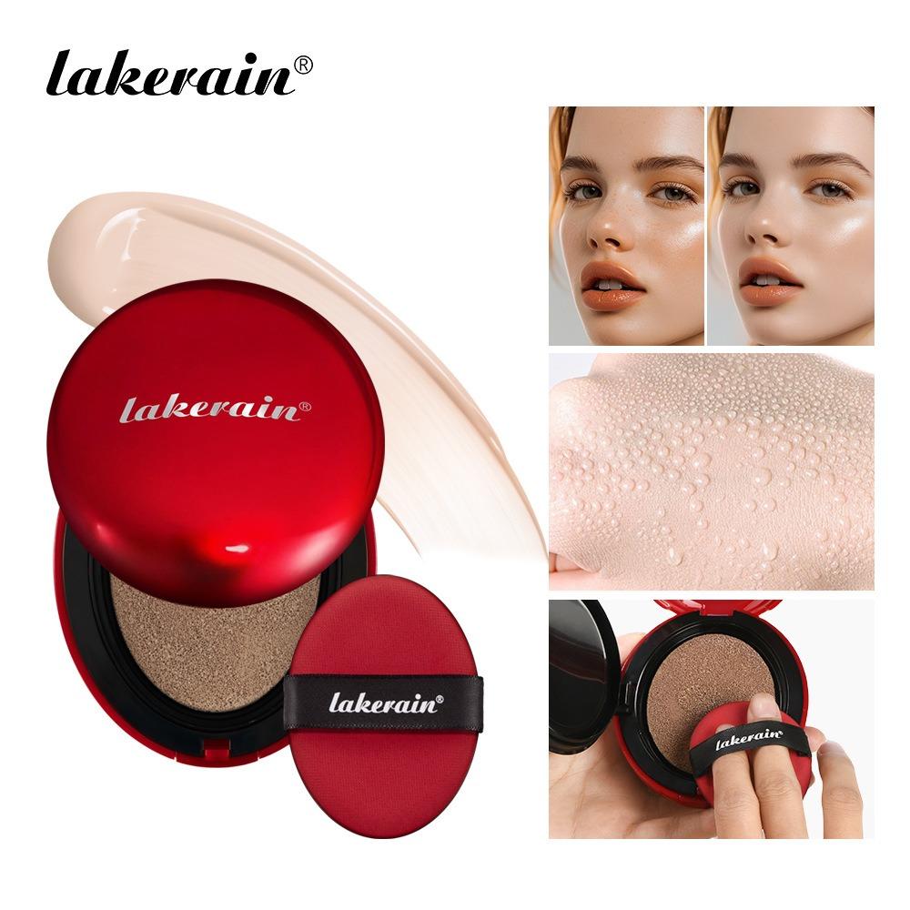 lakerain Red Case Cushion Foundation Full Coverage Lightweight Satin Glow Foundation Moisturizing Hydrating Long-lasting Cushion BB Cream Beauty Cosmetics Moisturizer Base