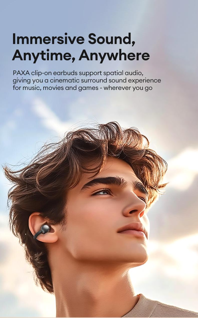 AOC M100 Clip-On Ear Headphones with Audio-Visual Touch Screen, Wireless Audio Headphones for Music & Phone Calls, Sport Waterproof & Sweatproof, with 2025 Bluetooth 6.0 for Faster, Stable Connection & Low Power Use