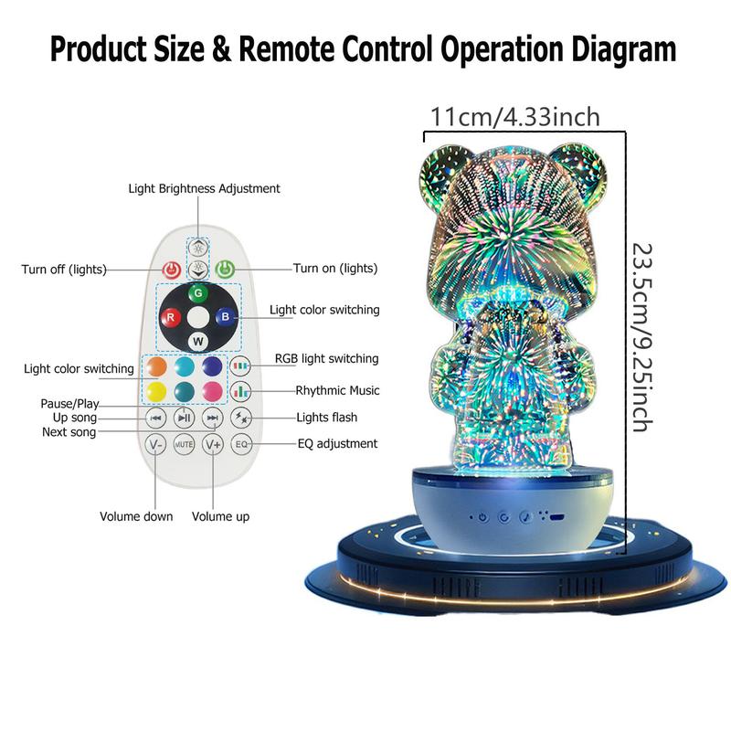 RGB Rotating Bear Speaker, Wireless Cutsie Light-Up Sound, Perfect for Bedroom, Office, and Gift Vibes, Enhance Your Space with Style