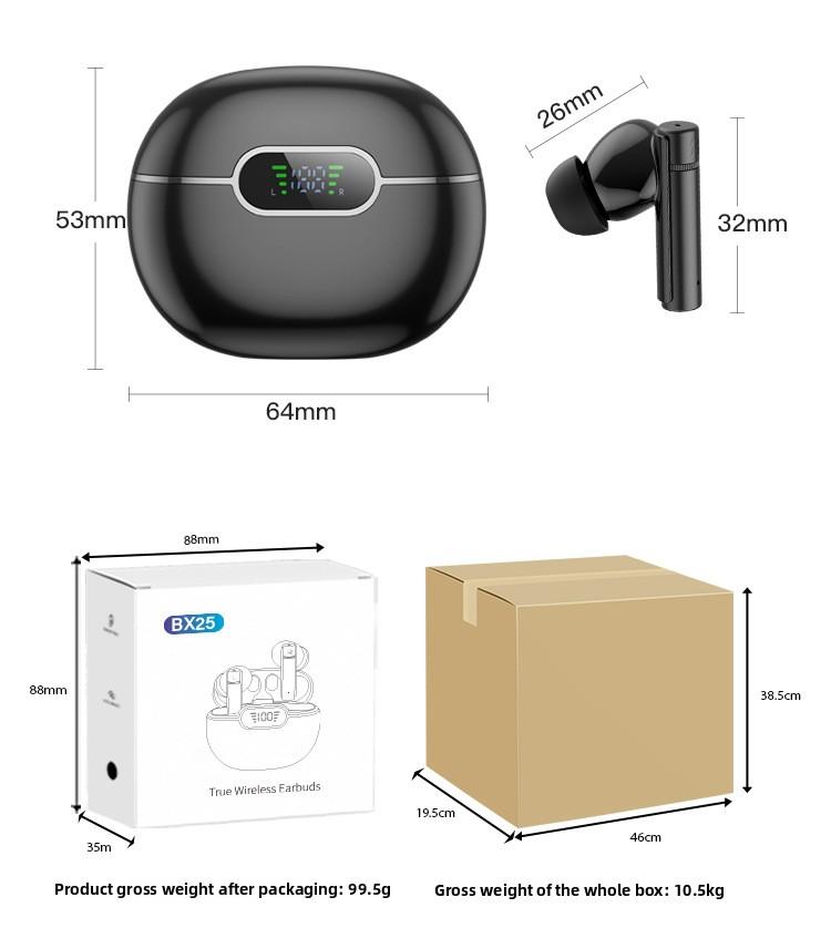 Intelligent noise reduction in-ear wireless digital display binaural stereo bass bluetooth headset Deep Earbuds