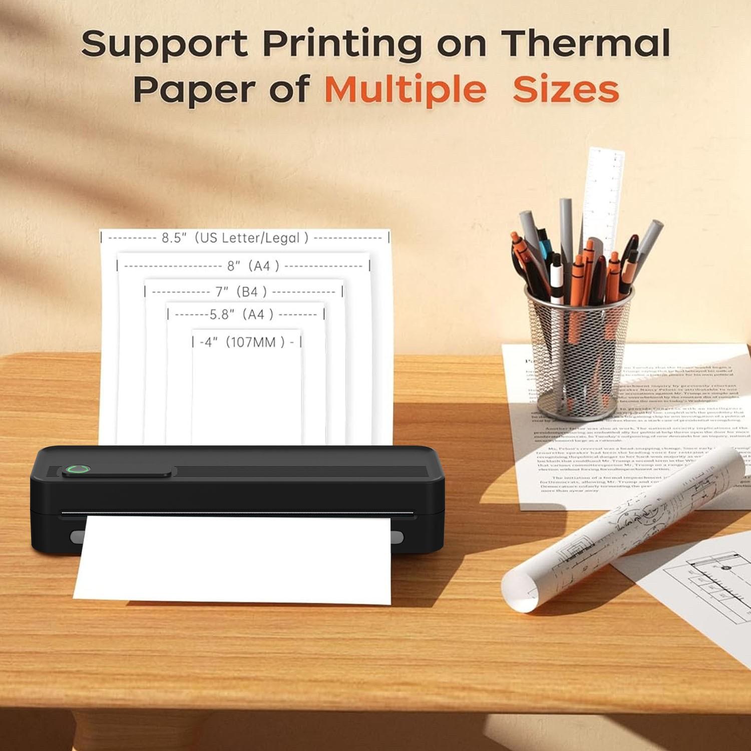 Portable Wireless A4 Thermal Printer, Inkless Home Office Error Correction Printer, Supports Phone Computer Multi-Size Paper Types