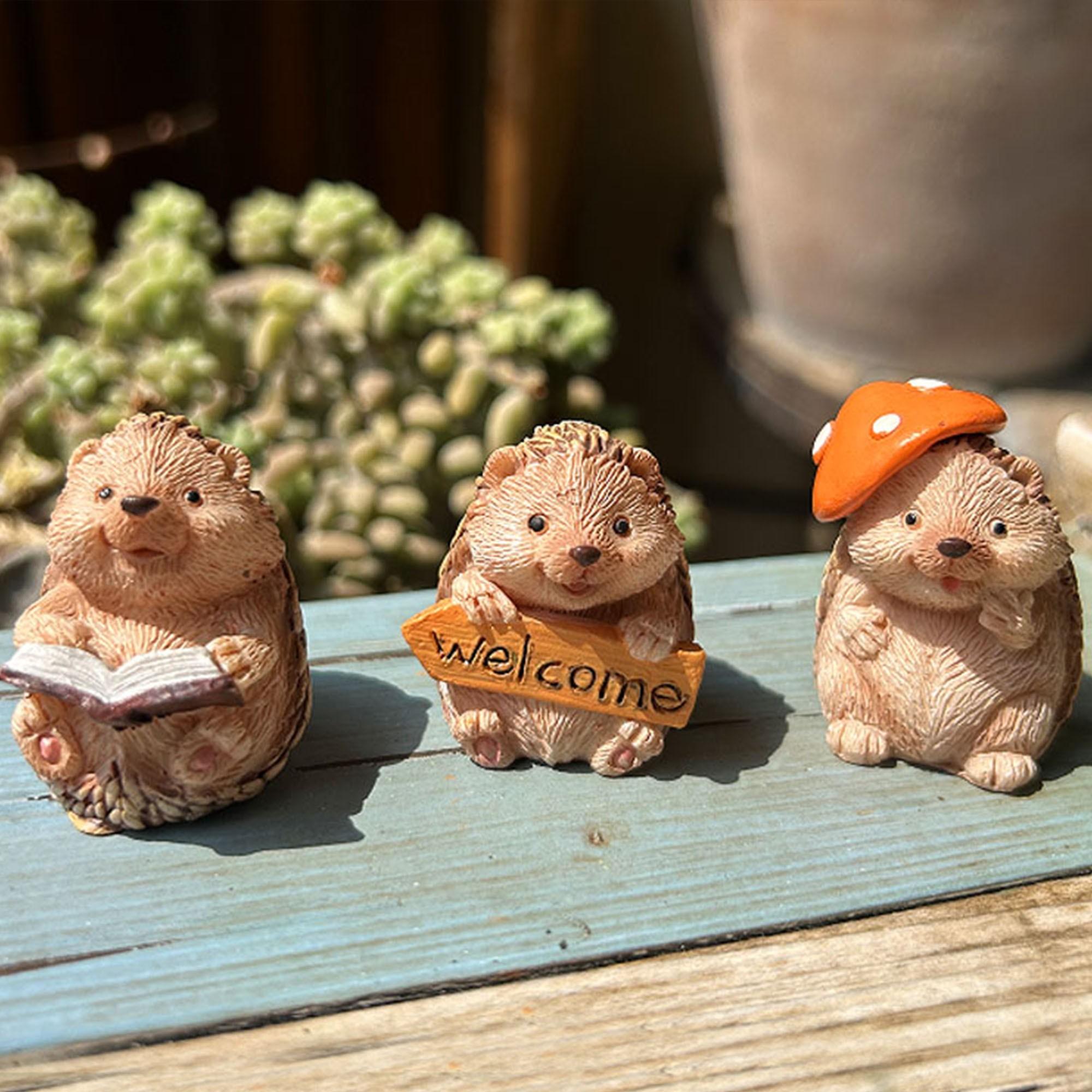 Cute Hedgehog Resin Craft Decorative Succulent Planter Pot, Garden Three Little Hedgehogs Animal Ornament, Balcony Plant Holder