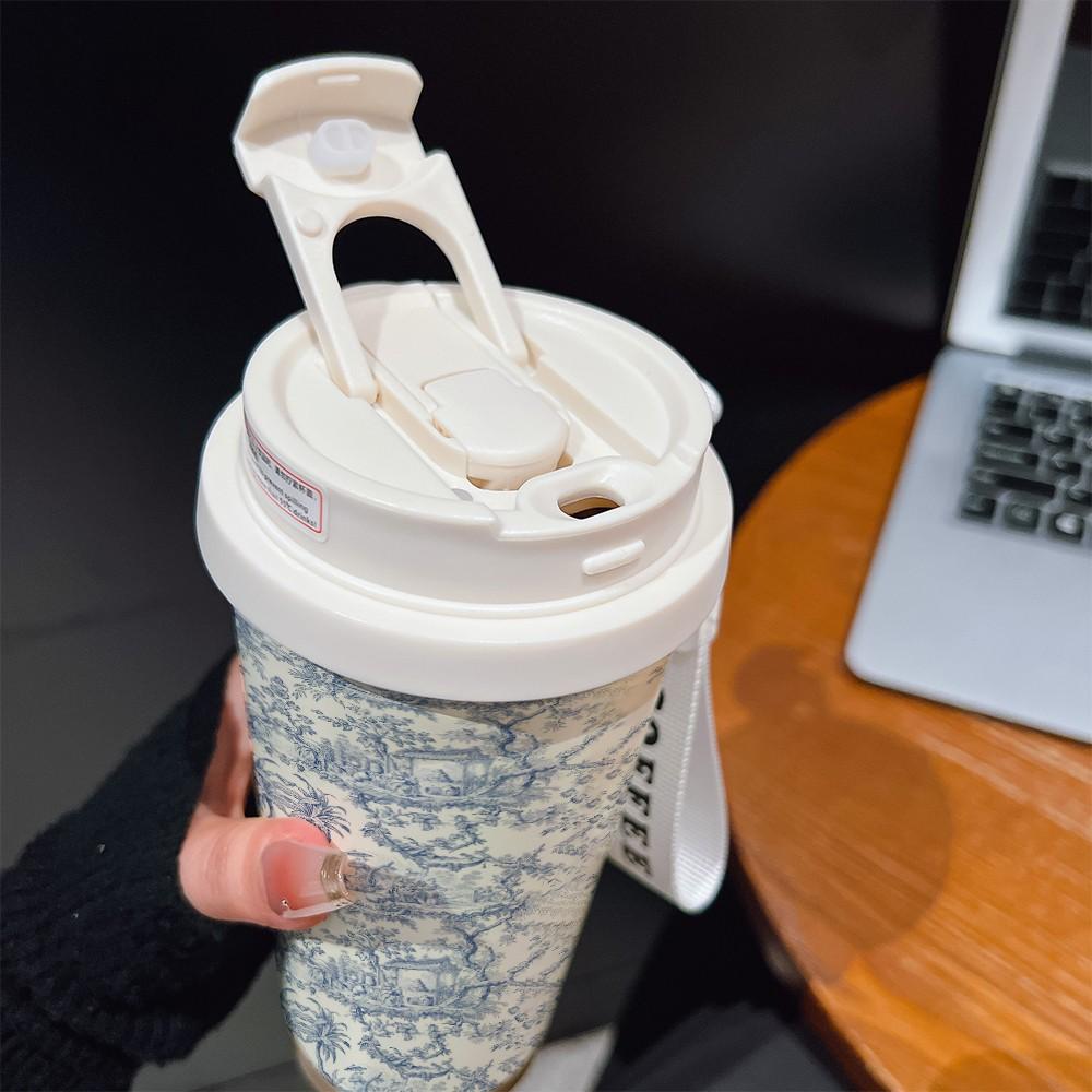 Abstract Oil Painting Blue Vine Texture Coffee Cup, Portable Dual Drink Insulated Tumbler, Keeps Hot/cold, Office Travel Essential