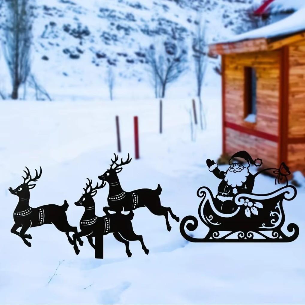 CIFbuy Outdoor Christmas Decor Metal Stake Set Reindeer Sleigh Silhouette Yard Art Festive Holiday Garden