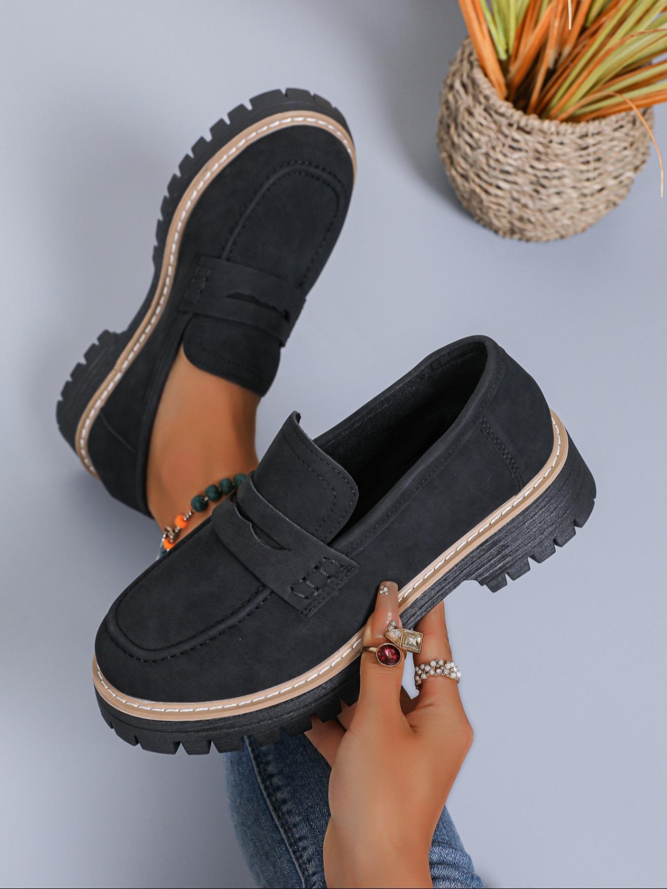 Women's Fashion Thick Sole Loafers, Cross Strap Design, One-Step Slip-On, Casual Comfortable All-Season Shoes, Perfect for Walking, Footwear