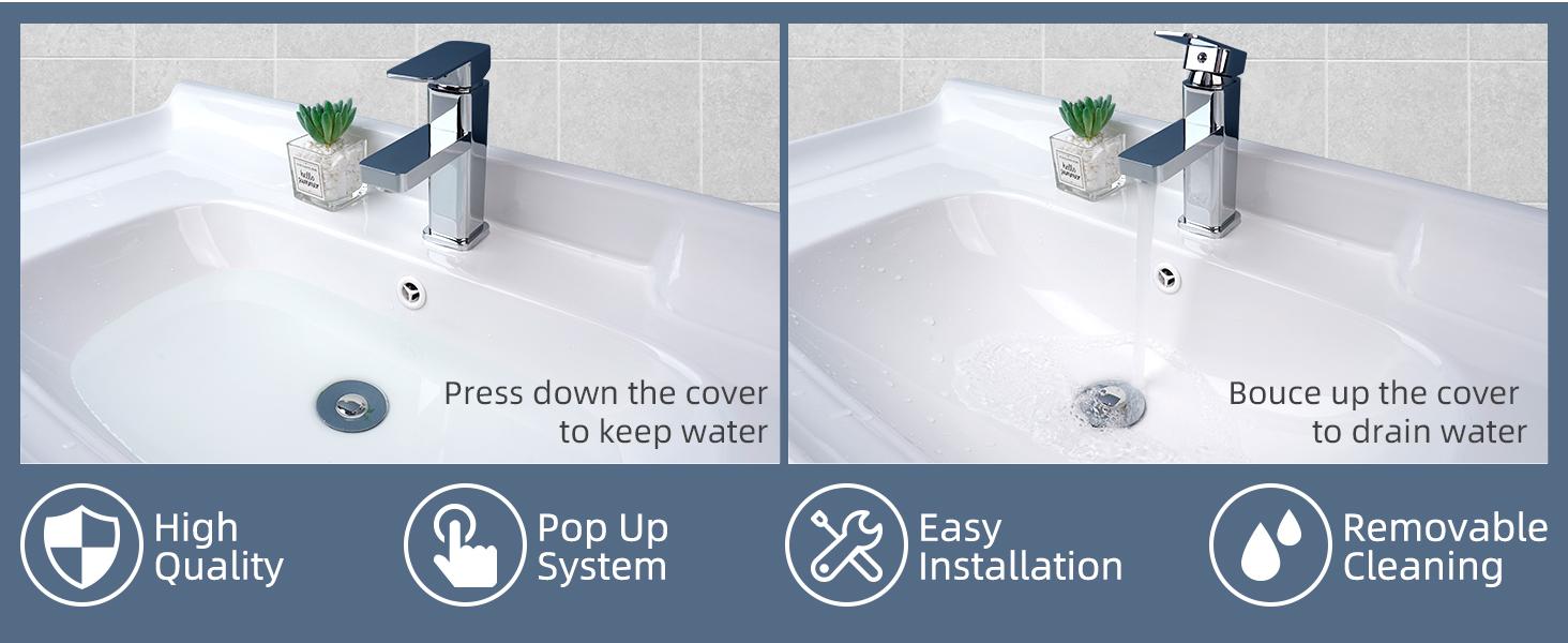 Hibbent All Metal Universal Bathroom Sink Stopper, for 1''~1.8'' Basin Pop Up Sink Drain Strainer, Upgraded Brass Bullet Core Push Type Sink Stopper, Stainless Steel Anti Clogging Drain Filter bathroom sink