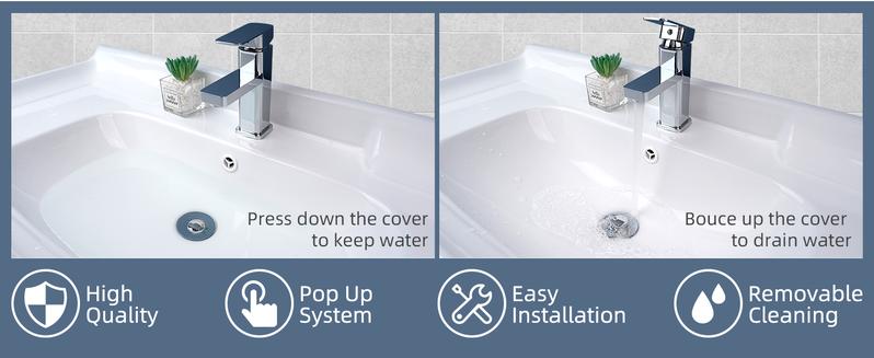 Hibbent All Metal Universal Bathroom Sink Stopper, for 1''~1.8'' Basin Pop Up Sink Drain Strainer, Upgraded Brass Bullet Core Push Type Sink Stopper, Stainless Steel Anti Clogging Drain Filter bathroom sink