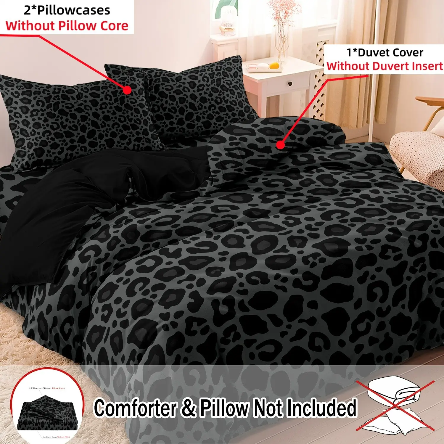 3 Piece Dark Leopard Print Fashion Decorative Duvet Cover Set 1 Duvet Cover + 2 Pillowcases (Pillow Core Not Included), Four Seasons Home Dormitory High-Definition Printed Luxury Bedding Bedding Sets, Comfy Bed Sets, Theme Bedding Set