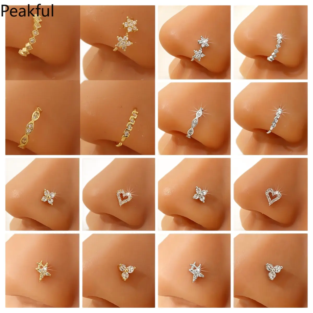 4/16pcs Aesthetic CZ Nose Studs Set Dainty Minimalist Body Piercing Jewelry Trendy Crystal Nostril Bone Pins  Piercing Gift