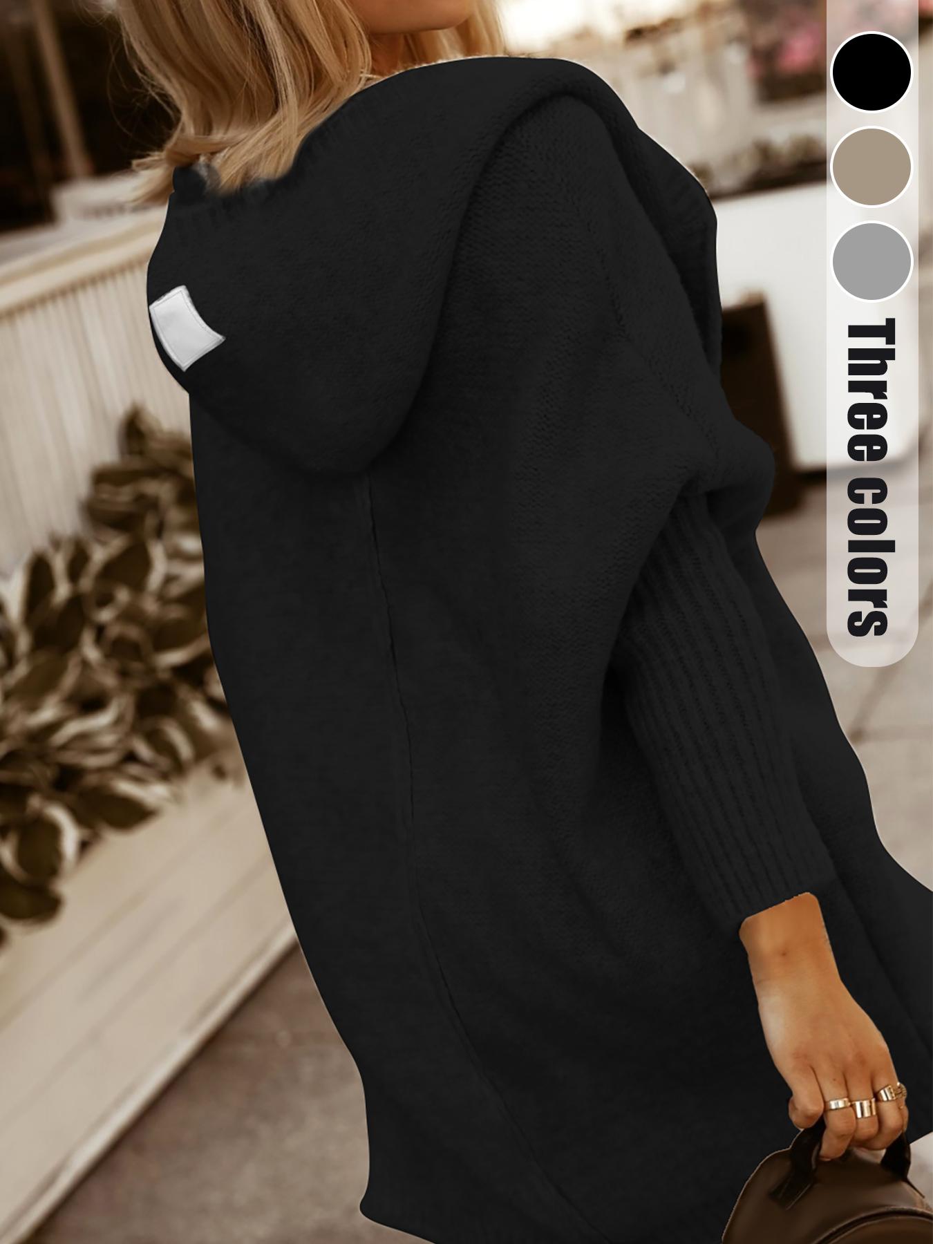 Women's Plain Chunky Open Front Hooded Knitted Cardigan Casual Batwing Sleeve Cardigan Outfits, Women Knitwear for Fall & Winter, Womenswear, Knitted Cardigan Tops