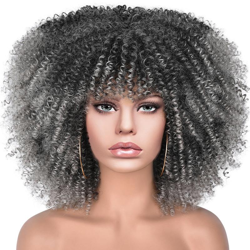 Women's Short Afro Curled Wig - Shoulder-Length Synthetic Hair Wig with Breathable Rose Net Cap (Full Machine-Made Synthetic Fiber), Synthetic Hair Wigs