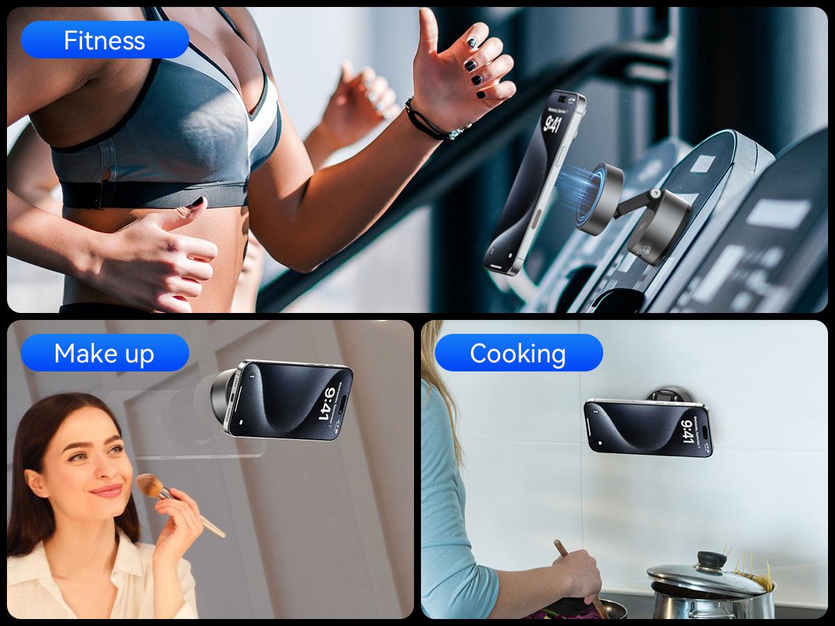 Vacuum Magnetic Suction Phone Holder,XO Upgraded 360° Adjustable Suction Cup Car Phone Mount,Hands-Free Cell Phone Holder for Car/Gym/Mirror/Smooth Surface,Compatible with iPhone 16/15/14/13/12 Series