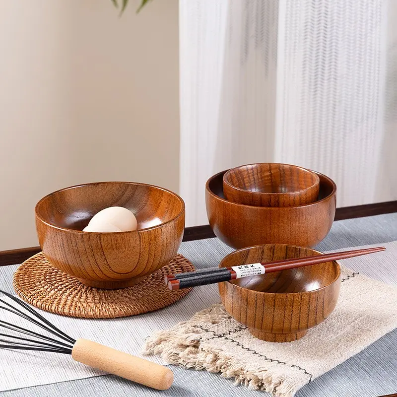 Natural Solid Jujube Wood Bowl, Handcrafted Wooden Rice Bowl for Daily Dining, Eco-Friendly Tableware, Durable & Aesthetic Design