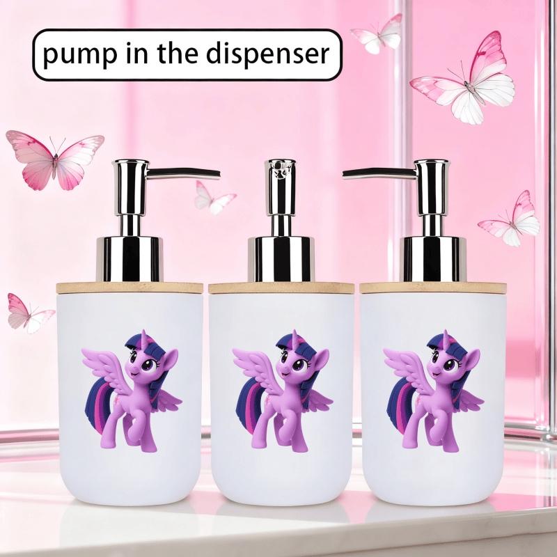 1pc dispenser with cartoon print; dual-function toothbrush cup/hand sanitizer bottle - reusable for shampoo, shower gel, bathroom, and kitchen use - a perfect Valentine's Day/Christmas gift (assembly required, parts inside the cup)