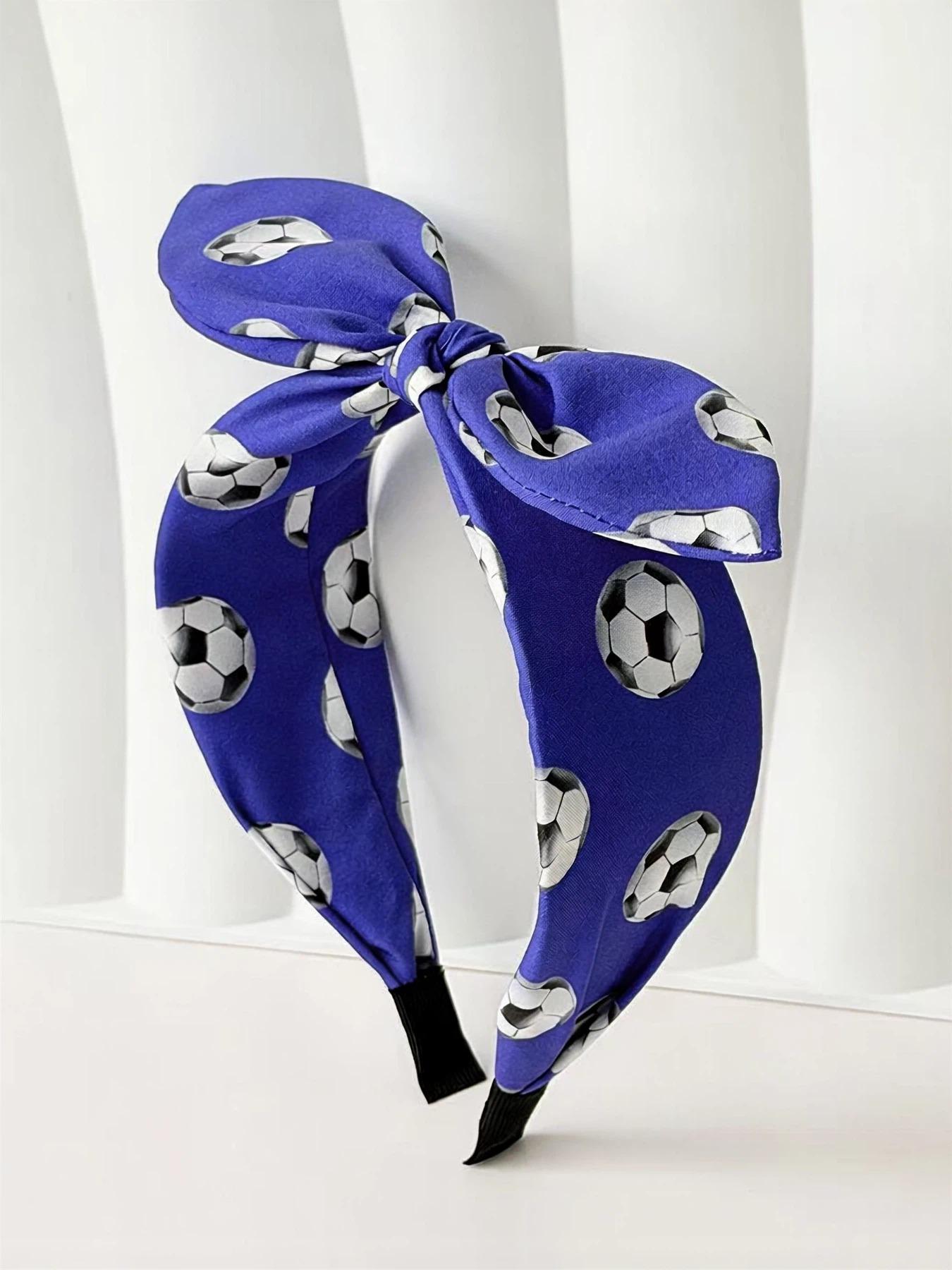World Cup Football Print Hairband, Butterfly Knot Rabbit Ear Headband, Sports Game Accessory, Stylish and Fun Hair Decor