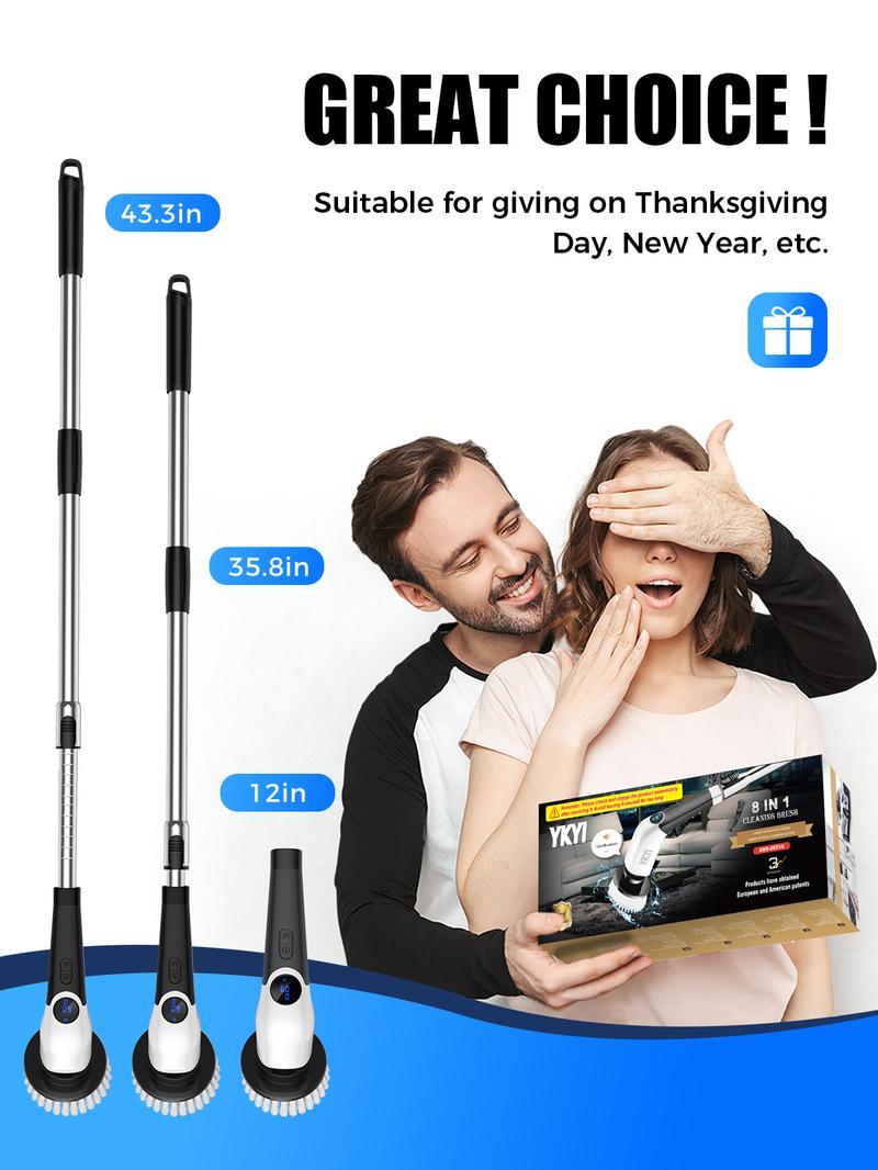 YKYI Electric Spin Scrubber Cordless Shower Cleaner with 4 Replaceable Brush Heads 3 Adjustable Extension Handle 2 Speeds for Bathroom Toilet Household Kitchen Portable Appliance