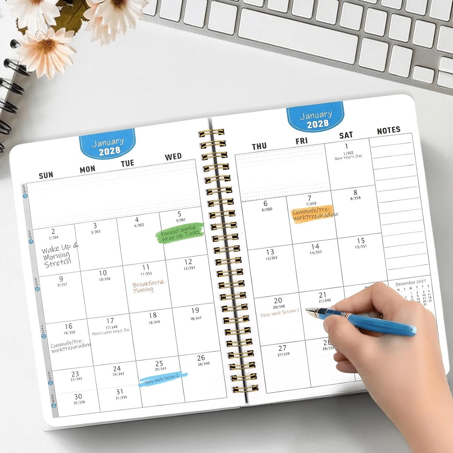 2027-2030 Monthly Custom Calendar - January 2027 to December 2030, four-year monthly custom, fun brown dog and floral themed cover notebook, annual calendar customization, month tabs, 48-month calendar, 13.97 x 21.08 cm thick paper