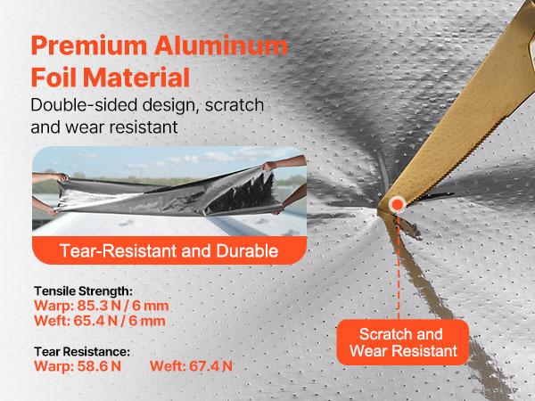 VEVOR Double Reflective Insulation Roll, Perforated Woven Fabric Radiant Barrier, 0.15mm 48 inx 125 ft, Double-Sided Aluminum Foil Heat Reflective Shield, Thermal Insulation Roll for Window RV Roof