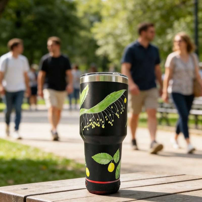 30 Oz Insulated Cup with Bluetooth-compatible Mini Speaker, Large Capacity 900ML Ice Bucket, Detachable Rechargeable Player, Thermal Mug for Hot & Cold Drinks