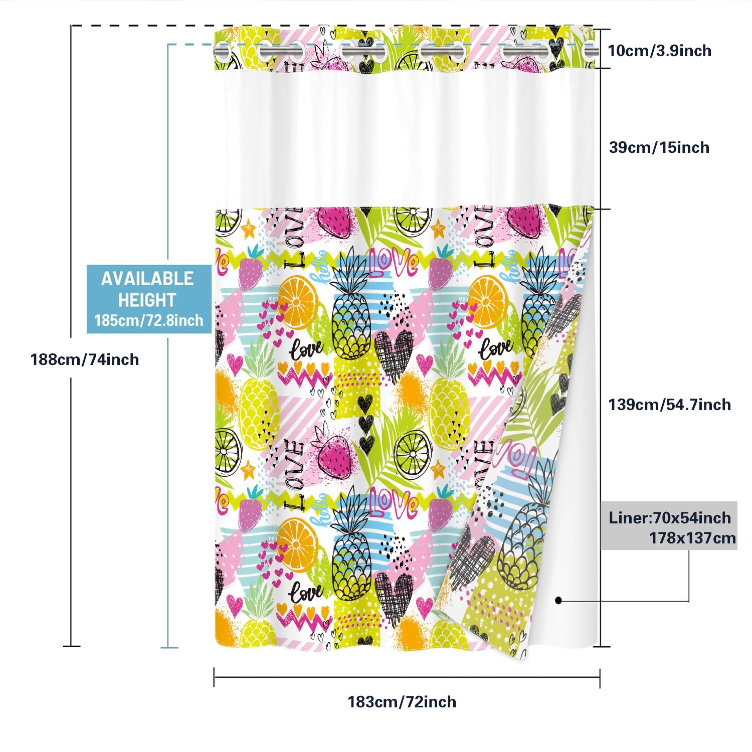 1PC double-layer large ring shower curtain, colorful fruit pattern background, shower curtain, high-end quick drying hanging curtain, bathroom, curtain, waterproof, anti mold curtain