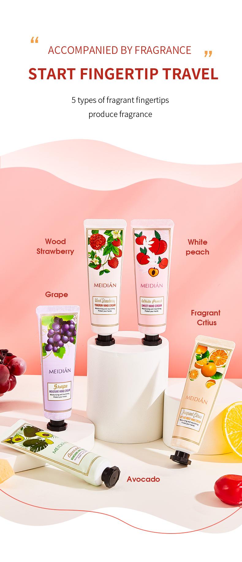 Fruit-scented hand cream -5 kinds of fruit flavors, moisturizing hand cream, deep moisturizing, convenient to carry