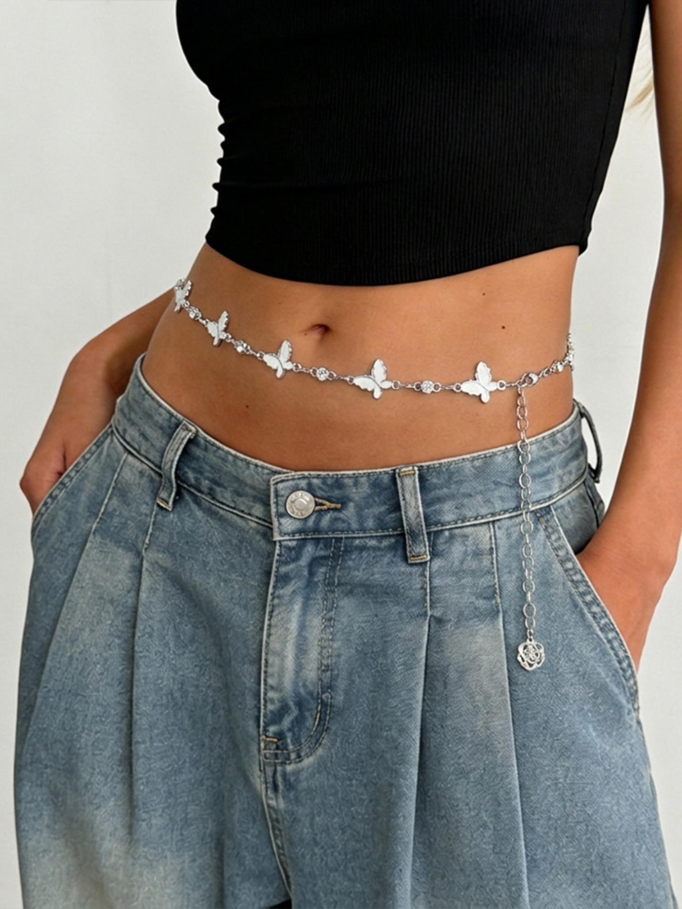 Sweet Cool Girl Butterfly Metal Chain Waist Belt, Fashion Minimalist Style, Unique Design Accessory, Cute Belt
