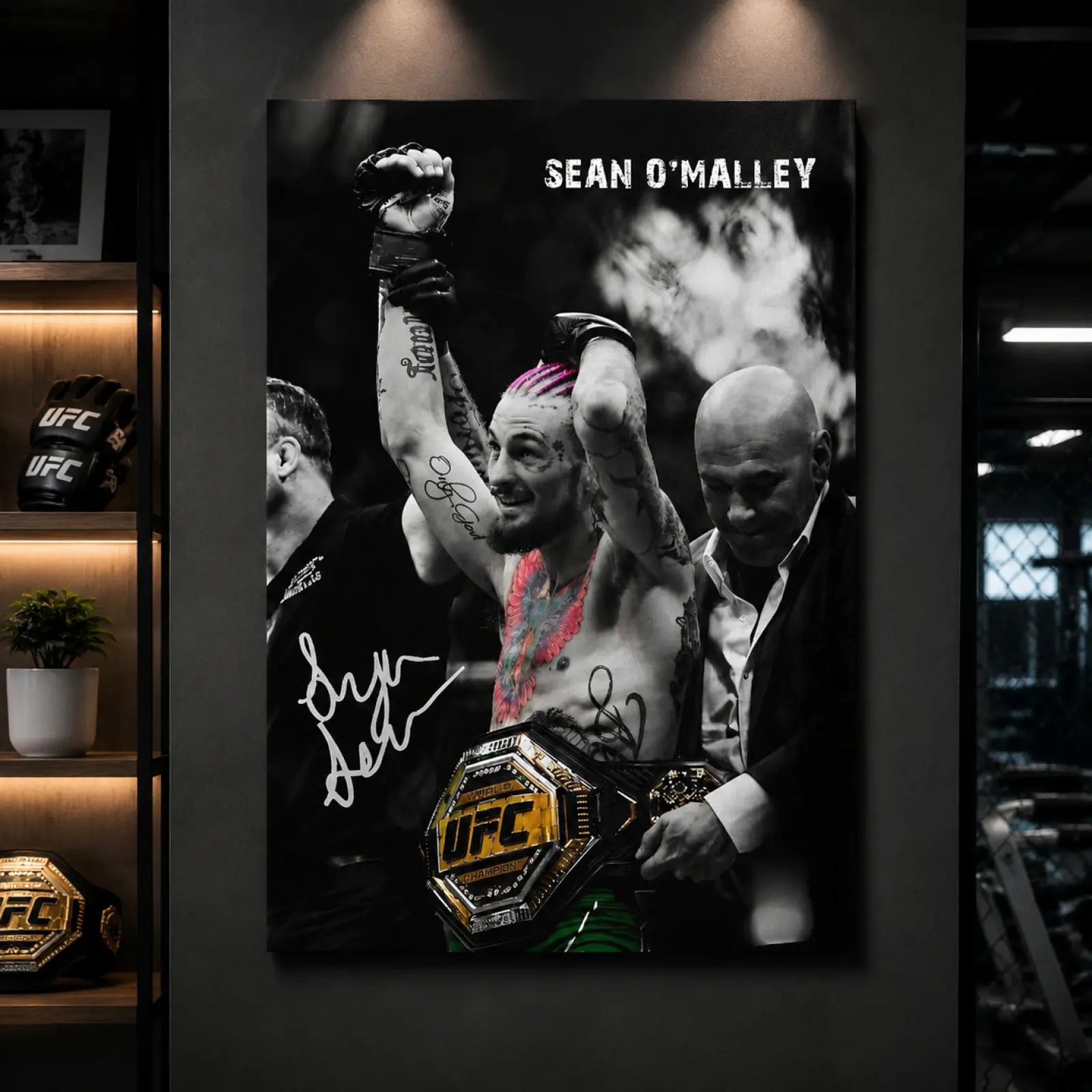 Sean O'Malley UFC Champion Signed MMA Canvas Wall Art Poster - Modern Framed HD Print, Plain Background Home Decor, Black-Gold Motivational Gym Decor, UFC Fan Gift, Wall Decor