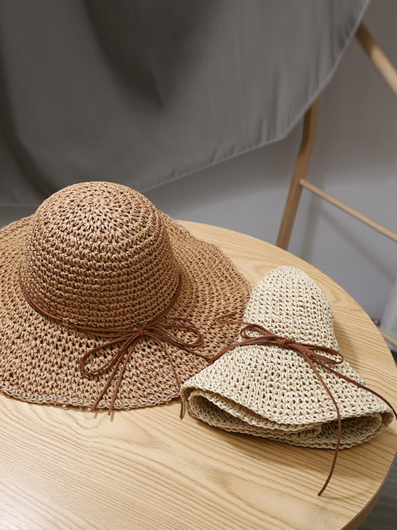 Unisex Handmade Crochet Sun Hat, UV Protection Hollow Out Straw Hat, Boho Style Beach Fishing Cap, Spring Summer Daily Wear