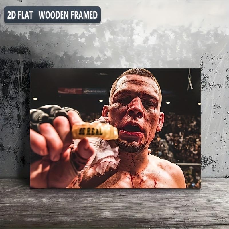 1 Piece Realistic MMA Fighting Canvas Wall Art - Boxing Knockout Victory Poster, Wrestler with Blood Splatter, Champion Belt and Knockout Punch - Wooden Frame Compatible with Cave, Gym, Fighting Room Decoration - Ideal Gift, 2D Flat