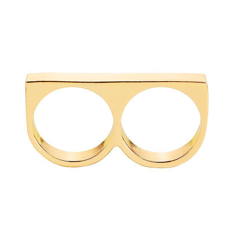 Punk Women/Men Two Fingers Rings Personality Hip Hop Stainless Steel Brass Knuckles Fashion Ring Jewelry