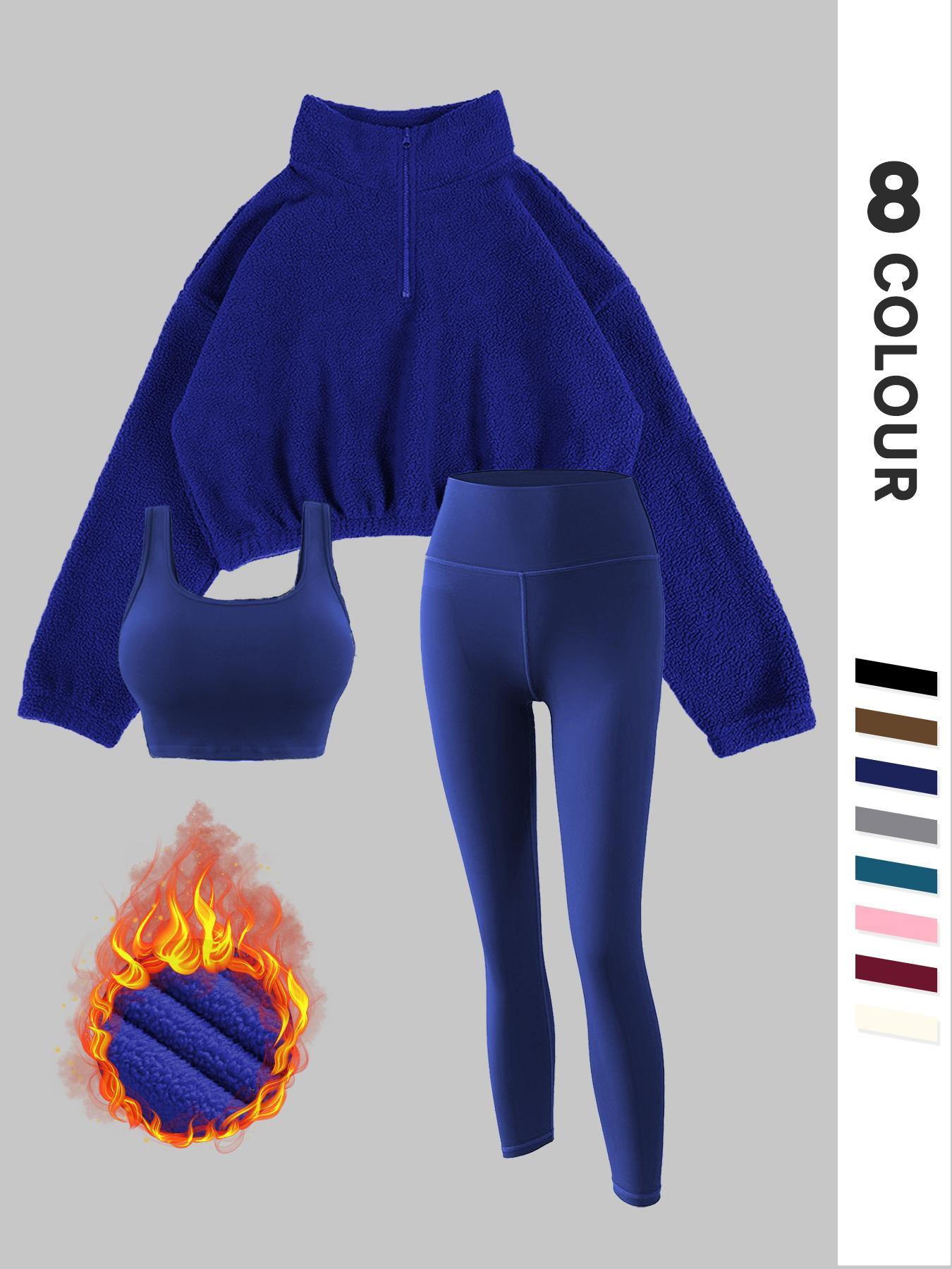 Women's Fleece-Lined Tracksuit Set, Cozy 3-Piece Outfits For Gym, Ideal Valentine'S Gift
