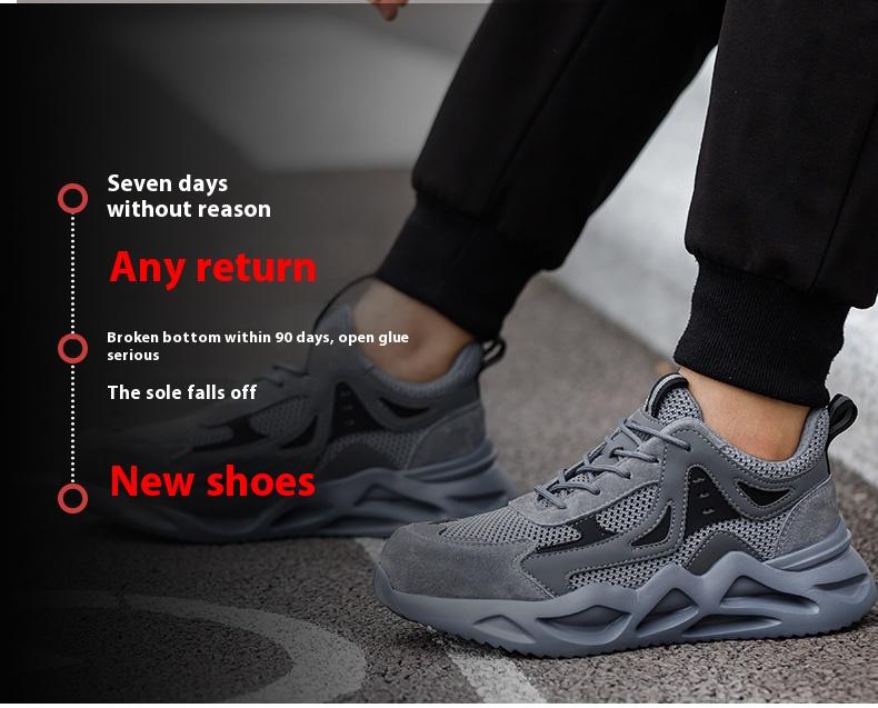Not Afraid to Smash Men's Steel Toe Sports Non-Slip Work Shoes Grey Closed Breathable Mesh Anti-Smashing Anti-Piercing Shock-Absorbing Wear-Resistant Soft & Light Father's Day Gift Worker Footwear