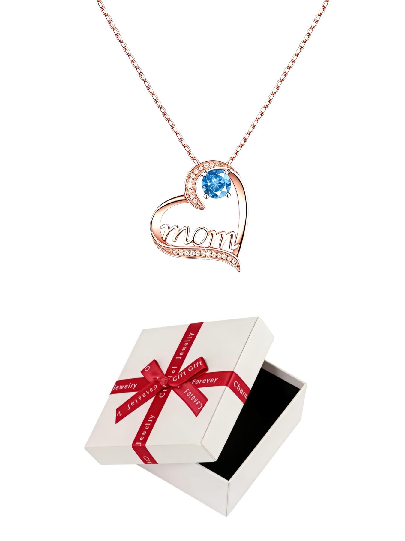 Eternal Maternal Love • Mother's Day Necklace Heart-shaped MOM rose gold gem necklace with light luxury and premium feel.Paired with an apple-shaped preserved rose jewelry gift box.Perfect gift for birthdays, Mother's Day, Valentine's Day and Christmas.