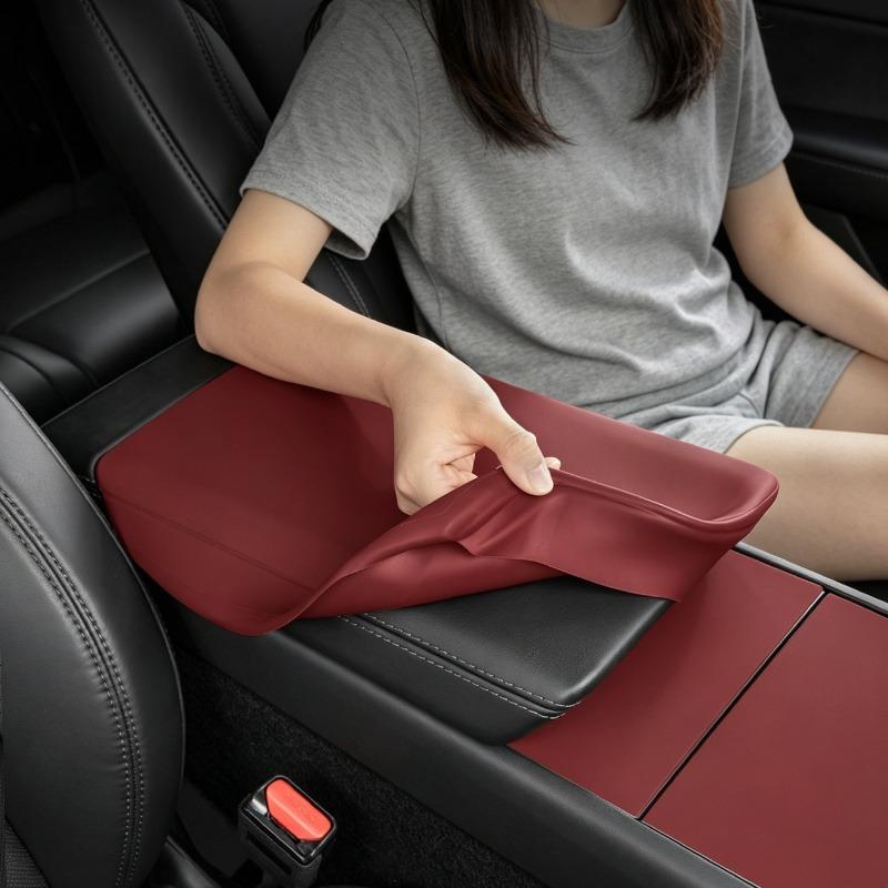Custom Fit Molded Square Silicone Center Console Cover - Painted Clip-On Flip Top Protector for Tesla Model 3 Highland, Model Y Juniper, Durable, Anti-Scratch, Water Resistant Car Armrest Storage Accessory for Effective Interior Protection
