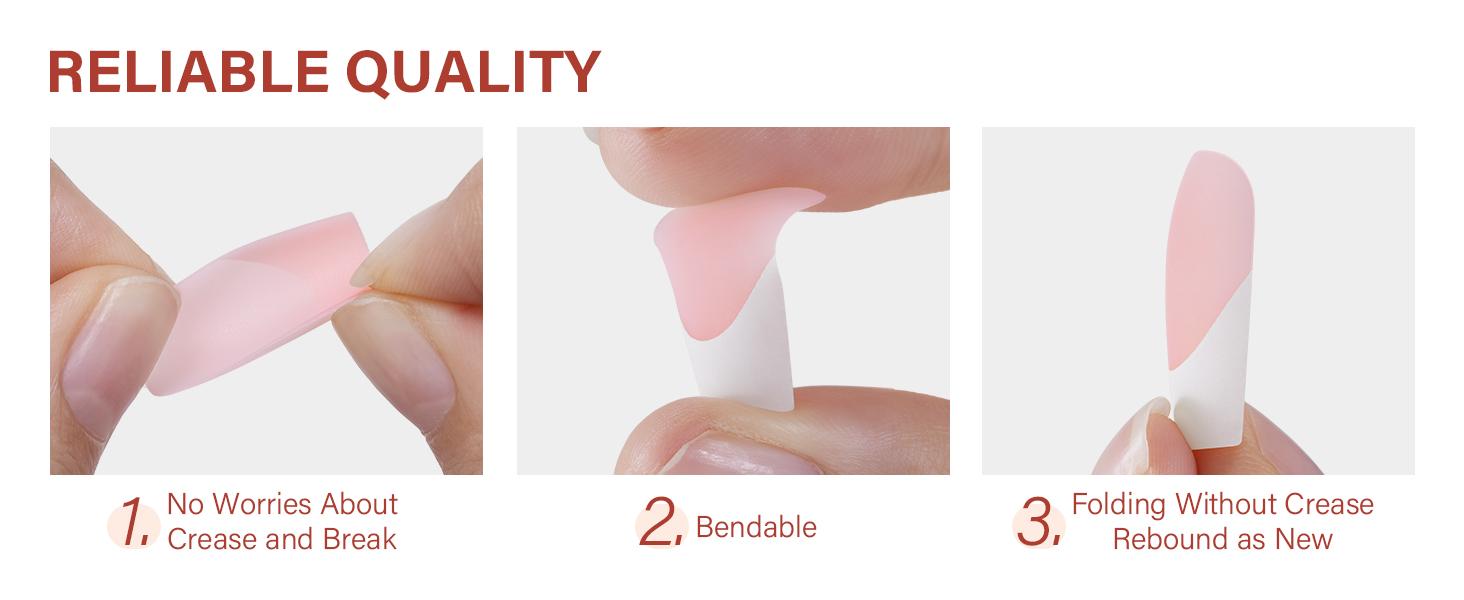 AILLSA French Tip Press On Nails - 180pcs Soft Gel Tips in Square, Stiletto, Almond, and Coffin Shapes for Easy Wear-15 Sizes Fake Nails Extensions