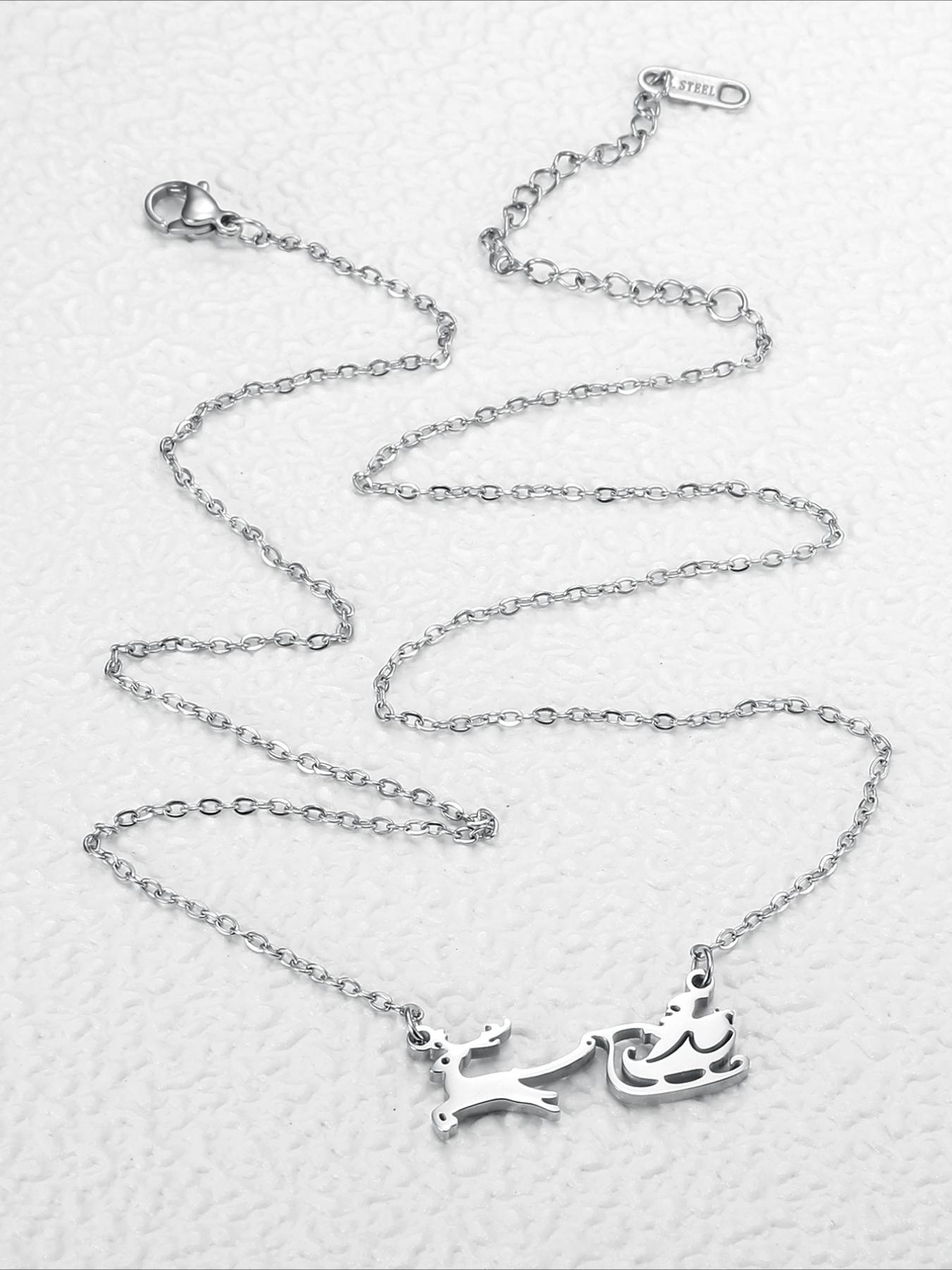 Santa Claus Elk Sled Pendant Necklace, Stainless Steel Non Fading, Personalized Versatile Accessory, Christmas Accessories