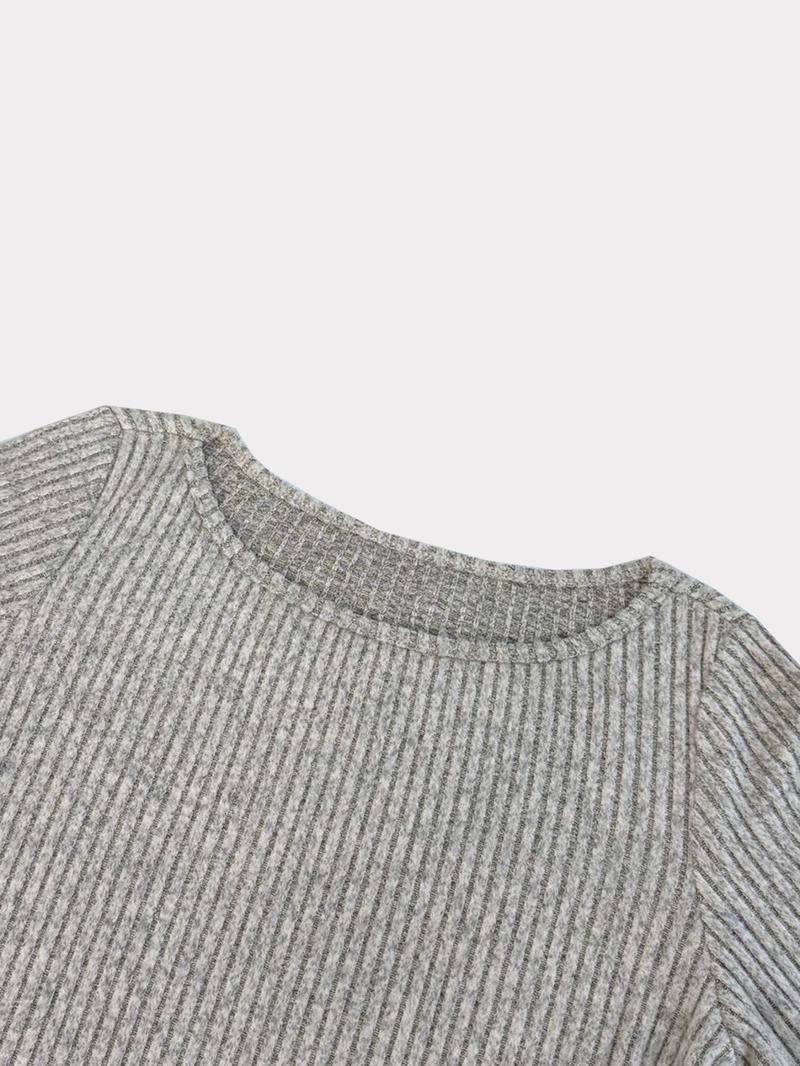 Women's Soft Knit Long Sleeve Round Neck Top & Wide Leg Pants Set, Comfortable Home Wear, Casual Two-Piece for Daily Use