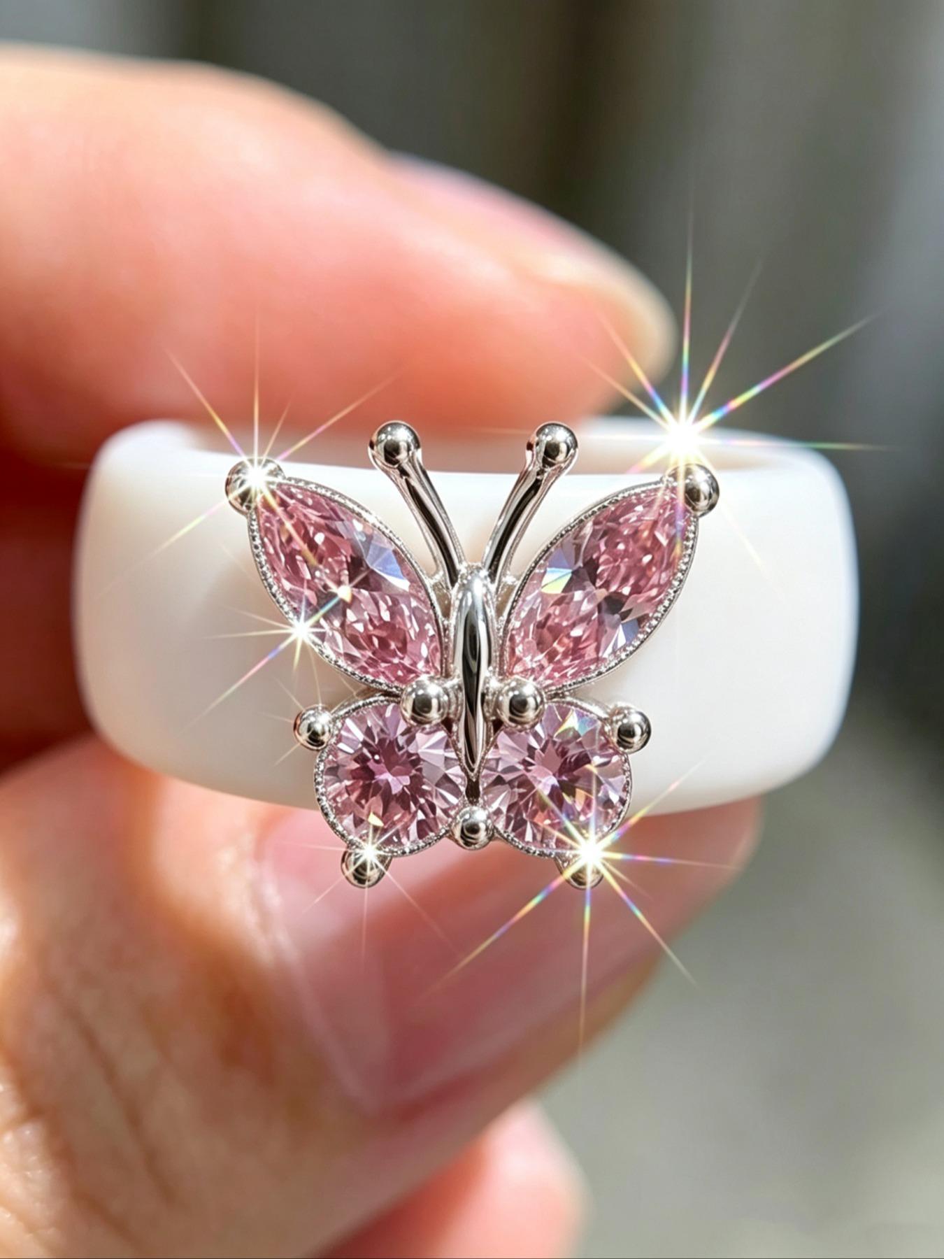 Elegant Butterfly Zircon Silicone Ring for Women, Fashion Promise Ring, Romantic Gift for Best Friends, Perfect Mother's Day Present, High-Quality Luxury Jewelry