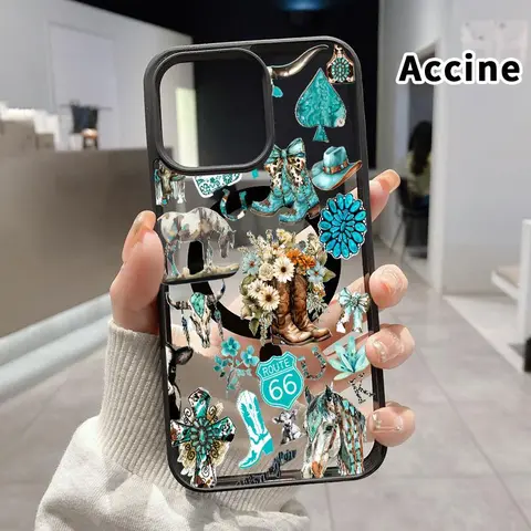 MagSafe Magnetic Cellphone Protection Cover for iPhone 18 Pro Max,17,16 Plus,15,14,13,12,11,XR,Air; E Cowboy Cactus Caper Pattern, Transparent Acrylic Back, Durable TPU Edges, Shockproof, Ultra-Thin, Wireless Charging Compatible, Boys' Accessory Gift