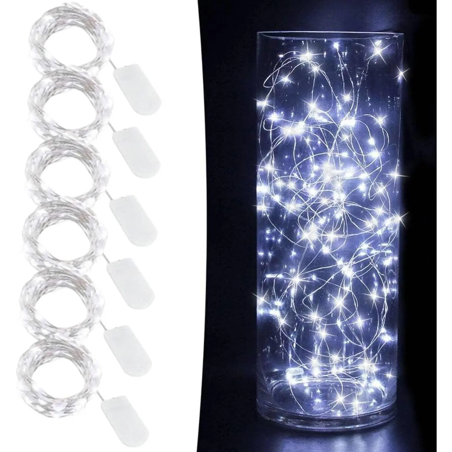 6 count LED  String Lights with 20 Mini LEDs  3.3FT/1M Copper Wire, Fairy Lights  by 2xCR2032(Incl) , for Wedding Table Holiday Halloween Christmas Decorations, Cool White