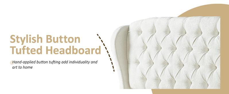 VanAcc Platform Bed Frame, Velvet Upholstered Sleigh Bed with Scroll Wingback Headboard & Footboard/Button Tufted/No Box Spring Required/Easy Assembly